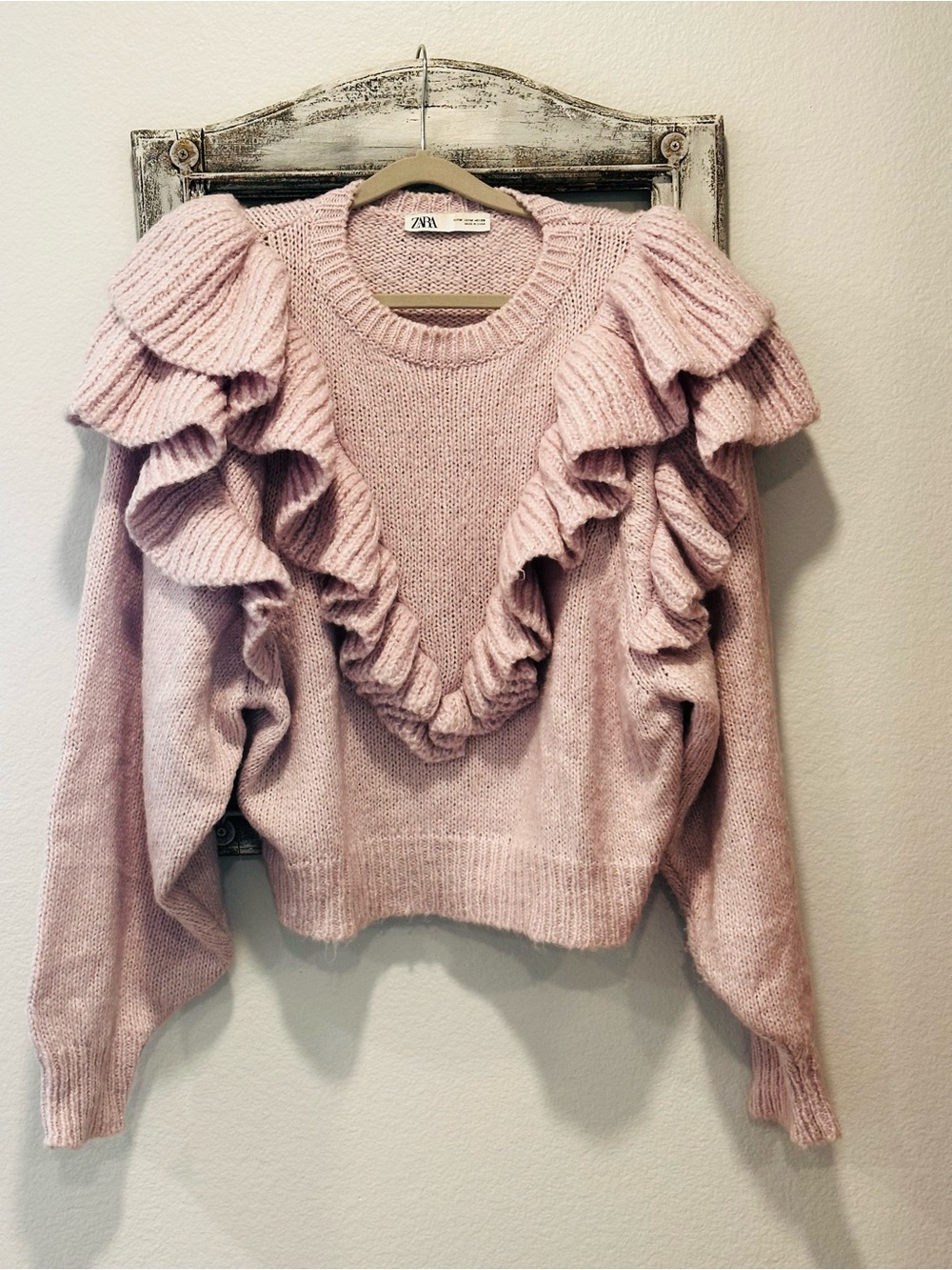 ZARA Lavender Ruffle-Trim Knit Sweater